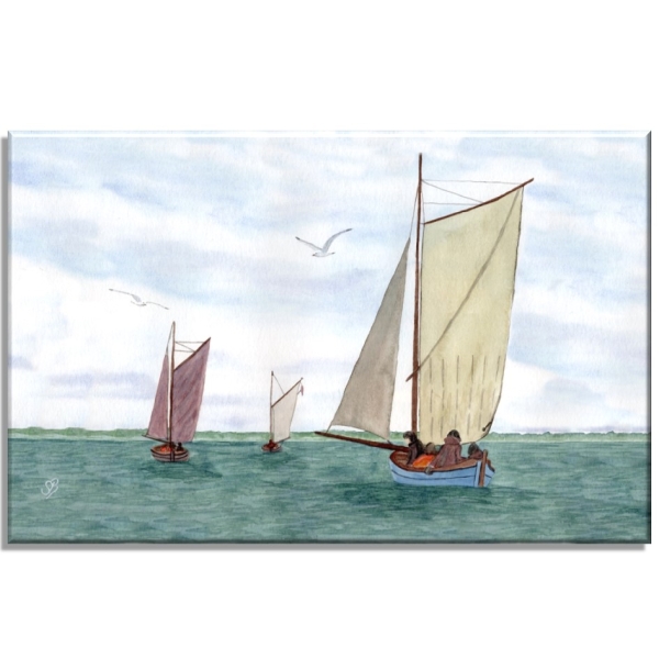 Stretcher frame canvas 40 x 30 cm Watercolor Maritime Zeesenboote Sailboats Boddenkette of Fischland-Darß-Zingst - Z3